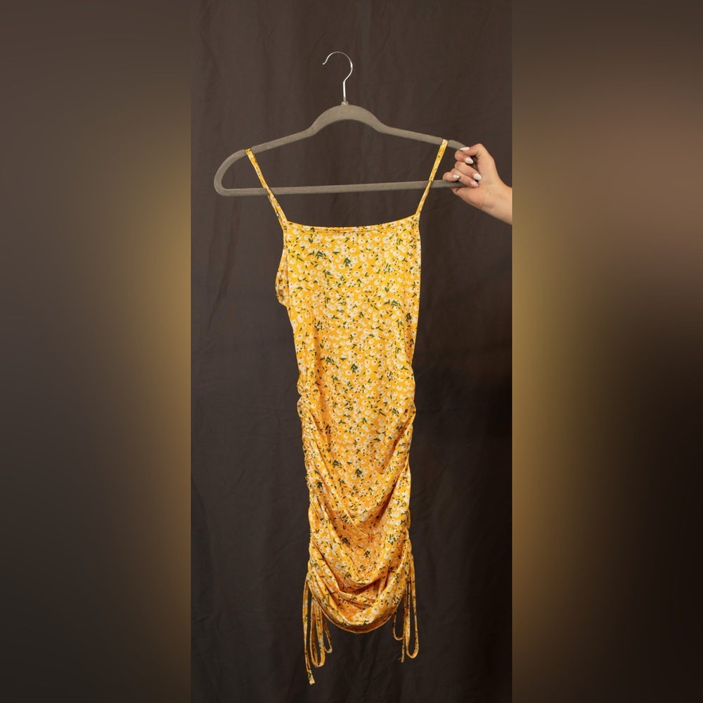 Yellow, Flower Print Dress